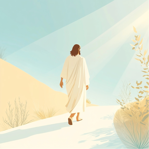 A figure walking toward the light