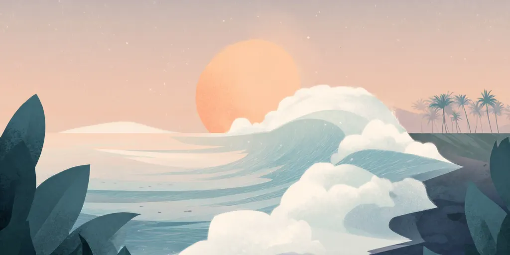 Gentle ocean waves rolling toward shore beneath a soft sunset sky.