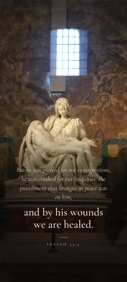Isaiah 53:5 Bible verse wallpaper — Pieta background