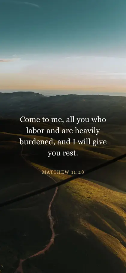 Matthew 11:28 Bible verse wallpaper — Landscape background