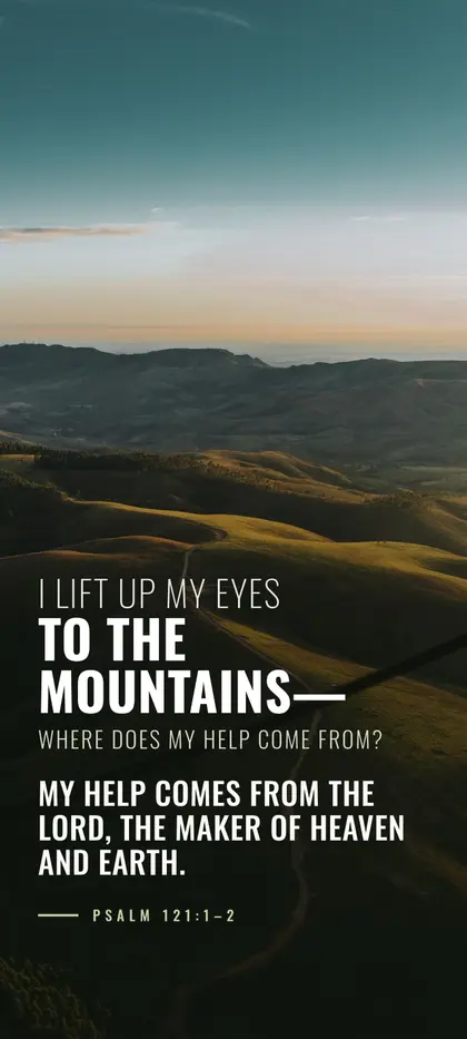 Psalm 121:1–2 Bible verse wallpaper — Hills background