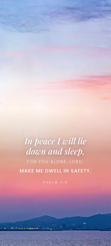 Psalm 4:8 Bible verse wallpaper — Sunset Mountains background